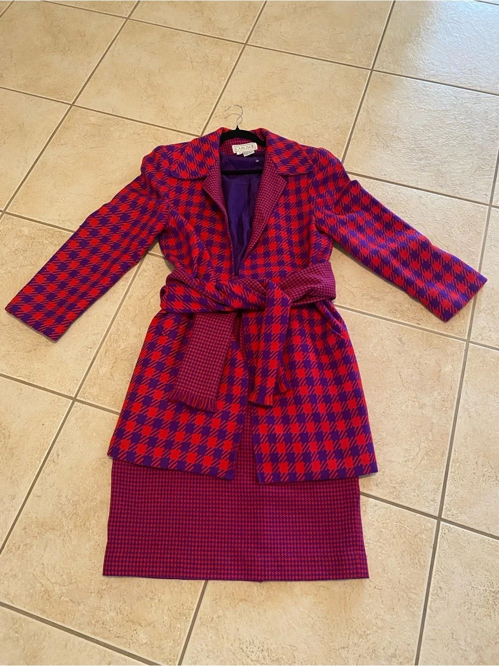 Carlisle Two-Tone Fuchsia and Blue Wool Skirt Set